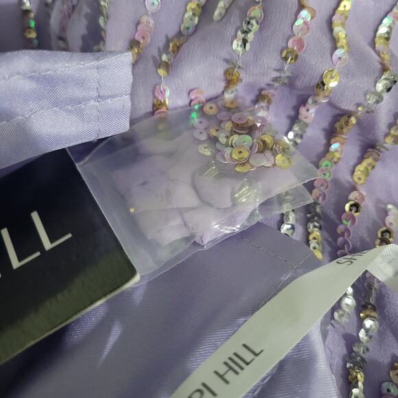 Sherri Hill Silk Dress Purple Sequin Sweetheart Hi Low Strapless Gown Formal 8 - Picture 15 of 16